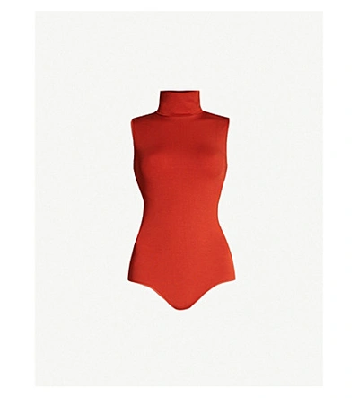 Shop Wolford String Stretch-jersey Body In Red Rust