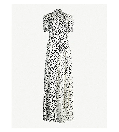 Shop Self-portrait Leopard-print Stretch-satin Dress In Cream/black