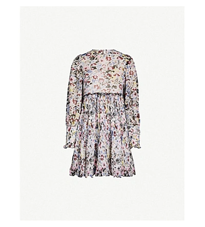 Shop Ganni Georgette Floral-print Crepe Mini Dress In Egret