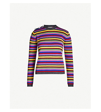 Shop Ganni Embellished Striped Cashmere-knit Jumper In Multicolour