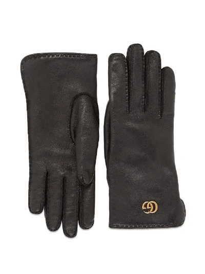 Shop Gucci Black Leather Gloves