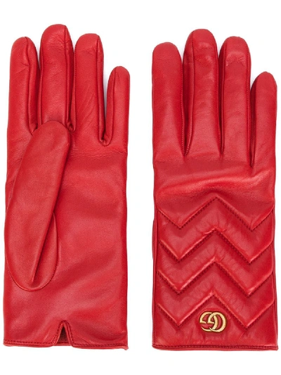 Shop Gucci Red Leather Gloves