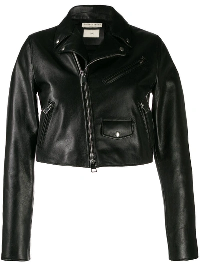 Shop Bottega Veneta Black Leather Outerwear Jacket