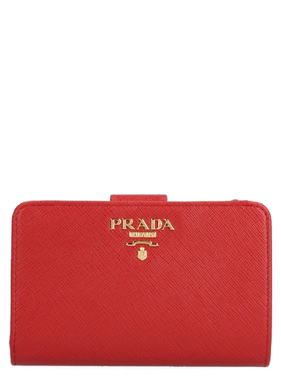 Prada Logo-plaque Folding Wallet In Red