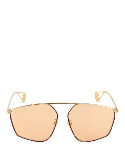 Shop Gucci Gold Metal Sunglasses