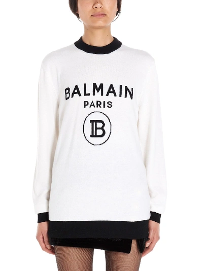 Shop Balmain White Wool Sweater