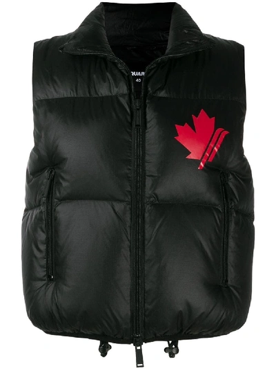 Dsquared2 Maple Leaf Print Padded Vest In 900 Black | ModeSens