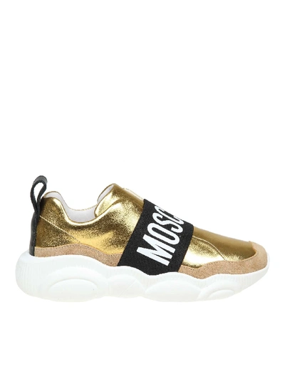 Shop Moschino Gold Slip On Sneakers