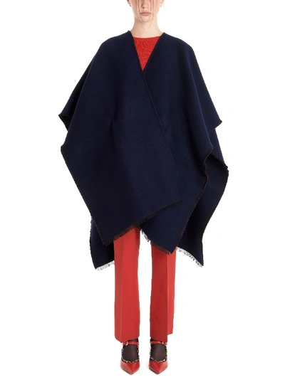 Shop Valentino Blue Wool Poncho