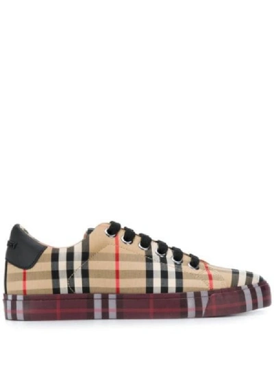 Shop Burberry Beige Cotton Sneakers