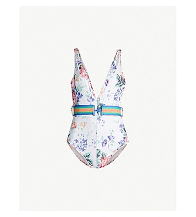 Shop Zimmermann Allia Floral-print One-piece Swimsuit In White Floral