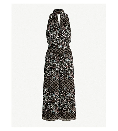Shop Ted Baker Hazel High-neck Floral-print Crepe Jumpsuit In Black