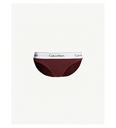 Shop Calvin Klein Modern Cotton Stretch-cotton Bikini Briefs In Mdo Deep Maroon White Wb