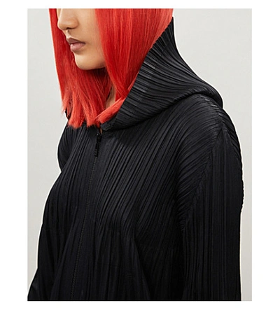 Shop Issey Miyake Pleats Please  Women's Black Open-front Pleated Knitted Jersey Hoody