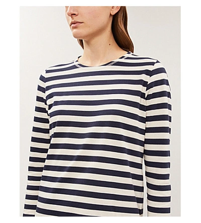 Shop Ganni Striped Round-neck Cotton-jersey Top In Nature/dress Blues