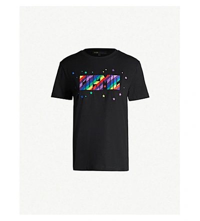 Shop Maje Terence Graphic-embroidered Cotton-jersey T-shirt In Black
