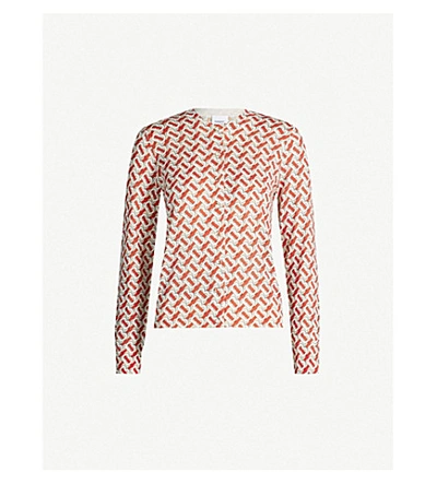 Shop Burberry Monogram-print Merino-wool Cardigan In Vermillion