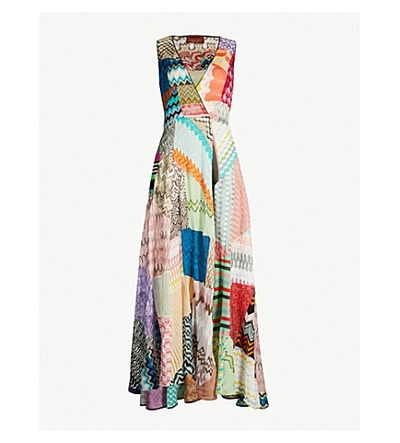 Shop Missoni Patchwork-panel Stretch-silk Maxi Dress In Multi