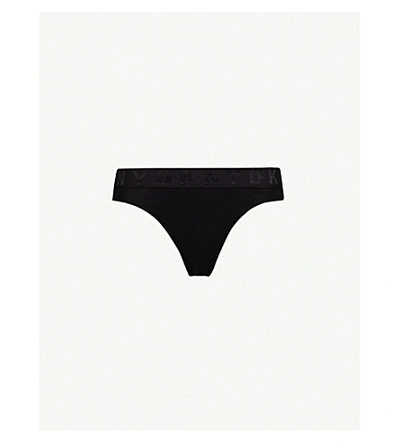 Shop Dkny Litewear Textured-jersey Thong In Black