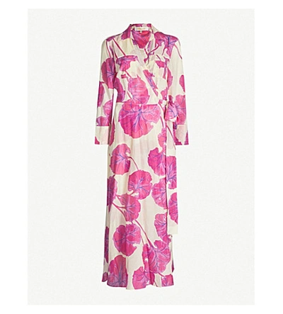 Shop Diane Von Furstenberg Floral Print Silk-blend Wrap Dress In Kimono Leaf Almond