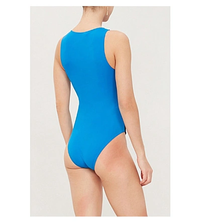 Shop Calvin Klein Round-neck One-piece Swimsuit In 446 Duke Blue