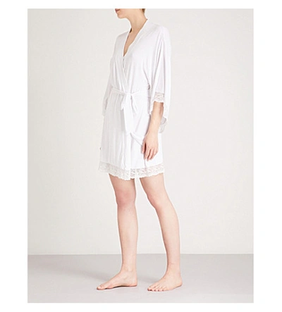 Shop Eberjey Womens White Colette Lace-trim Jersey Robe S