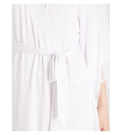 Shop Eberjey Womens White Colette Lace-trim Jersey Robe S