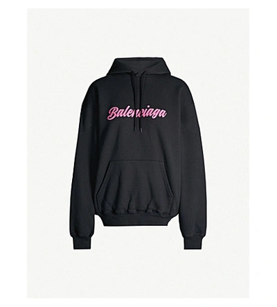 Shop Balenciaga Opulence Logo-print Cotton Hoody In Washde Black/pink