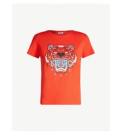 Shop Kenzo Tiger Logo-print Cotton-jersey T-shirt In Red