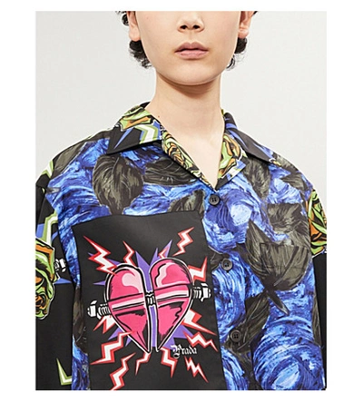 Shop Prada Frankenstein Graphic-print Cotton Shirt In Cobaltoflc