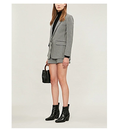 Shop Sandro Houndstooth Wool And Cotton-blend Blazer In Black