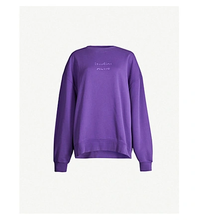 Shop Acne Studios Logo-print Cotton-jersey Sweatshirt In Violet Purple