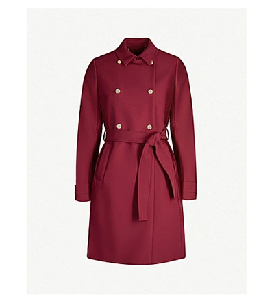 Shop Ted Baker Mirrored-button Double-breasted Woven Coat In Oxblood