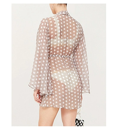 Shop Alexandra Miro Betty Flared-sleeve Polka-dot Crepe Dress In Mink Spot