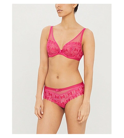 Shop Aubade X Viktor & Rolf Lace And Velvet Plunge Bra In Bonbon