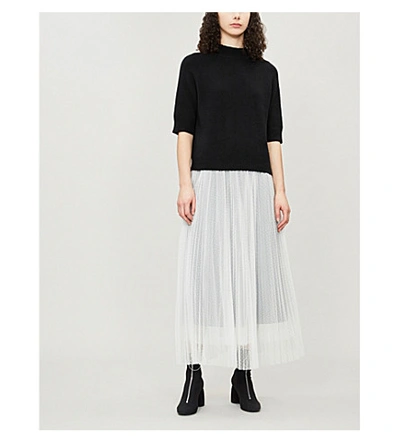 Shop Maje Dot-embroidered Mesh Skirt In Ecru