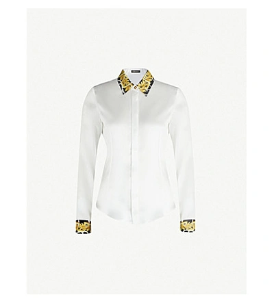 Shop Versace Printed-trim Silk-satin Shirt In Gold Print