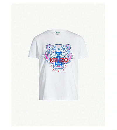 Shop Kenzo Tiger Logo-print Cotton-jersey T-shirt In White