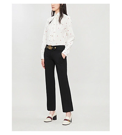 Shop Gucci Pussy-bow Cherry-print Cotton Shirt In Multi