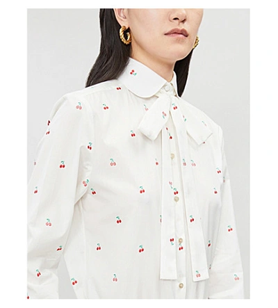 Shop Gucci Pussy-bow Cherry-print Cotton Shirt In Multi