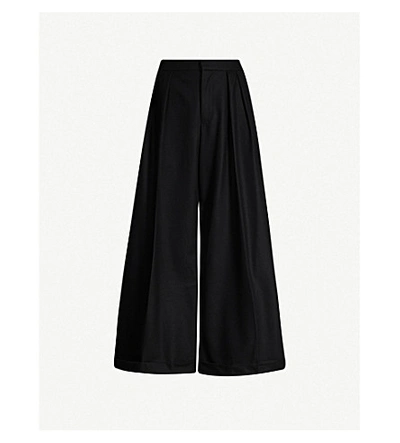 Shop Aganovich Pleated Wide-leg Wool Trousers In Black