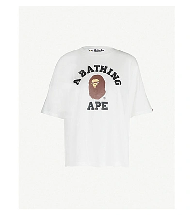 Bape Swarovski College Logo-print Cotton-blend T-shirt In White | ModeSens