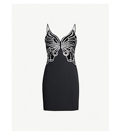 Shop David Koma Butterfly-motif Stretch-crepe Mini Dress In Black/silver