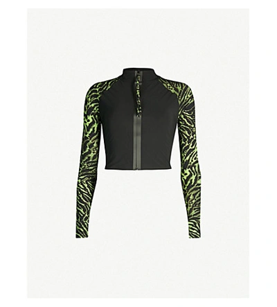 Shop Ganni Tiger-print Rashguard In Lime Tiger