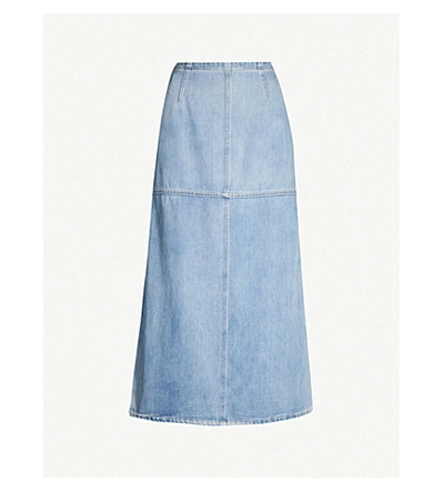 Shop Mm6 Maison Margiela Cut-out Denim Midi Skirt In Stone Vintage