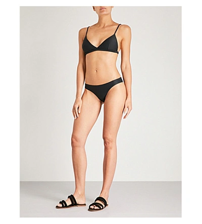 Shop Asceno Textured Triangle Bikini Top In Jet Black