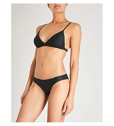 Shop Asceno Textured Triangle Bikini Top In Jet Black