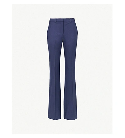 Shop Theory Demitria High-rise Flared Stretch-wool Trousers In Sea Blue