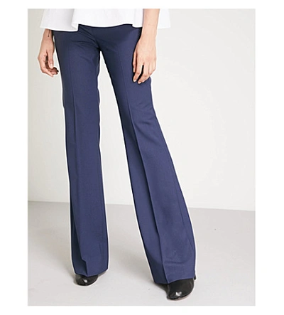 Shop Theory Demitria High-rise Flared Stretch-wool Trousers In Sea Blue
