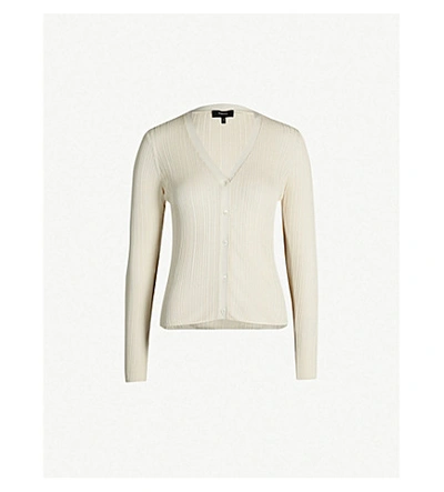 Shop Theory Pointelle Ribbed Stretch-jersey Cardigan In Ecru